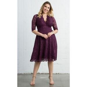 Kiyonna Dress Mademoiselle Style 2X Purple Lace Feminine Slimming Party Lined